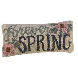Forever Spring Hooked Wool Lumbar Pillow Floral Farmhouse Easter Decor Green